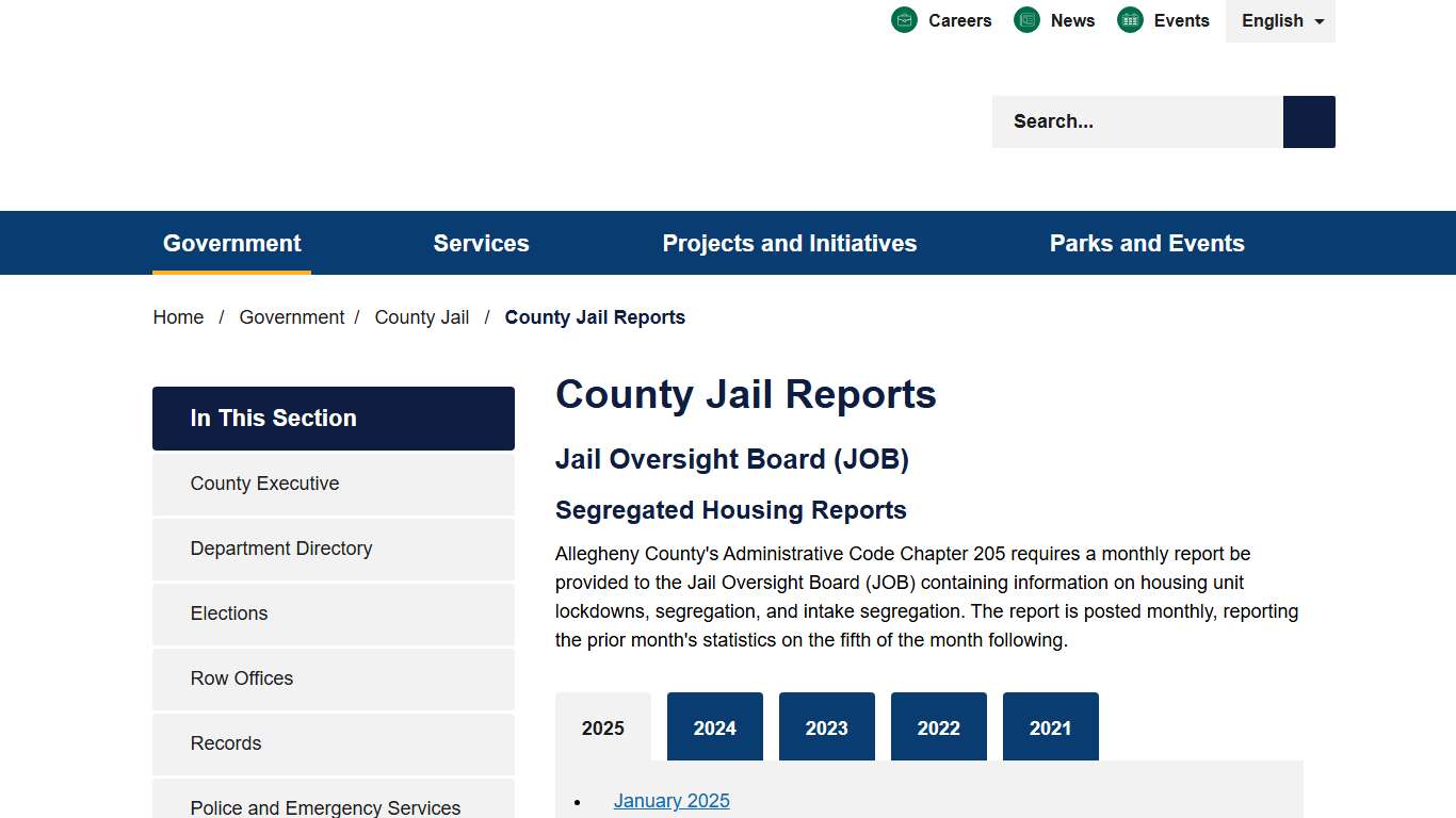 County Jail Reports - Allegheny County, PA